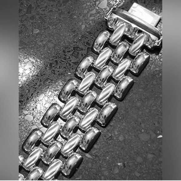 Big mirrored polished sterling silver stampato statement bracelet vintage QVC